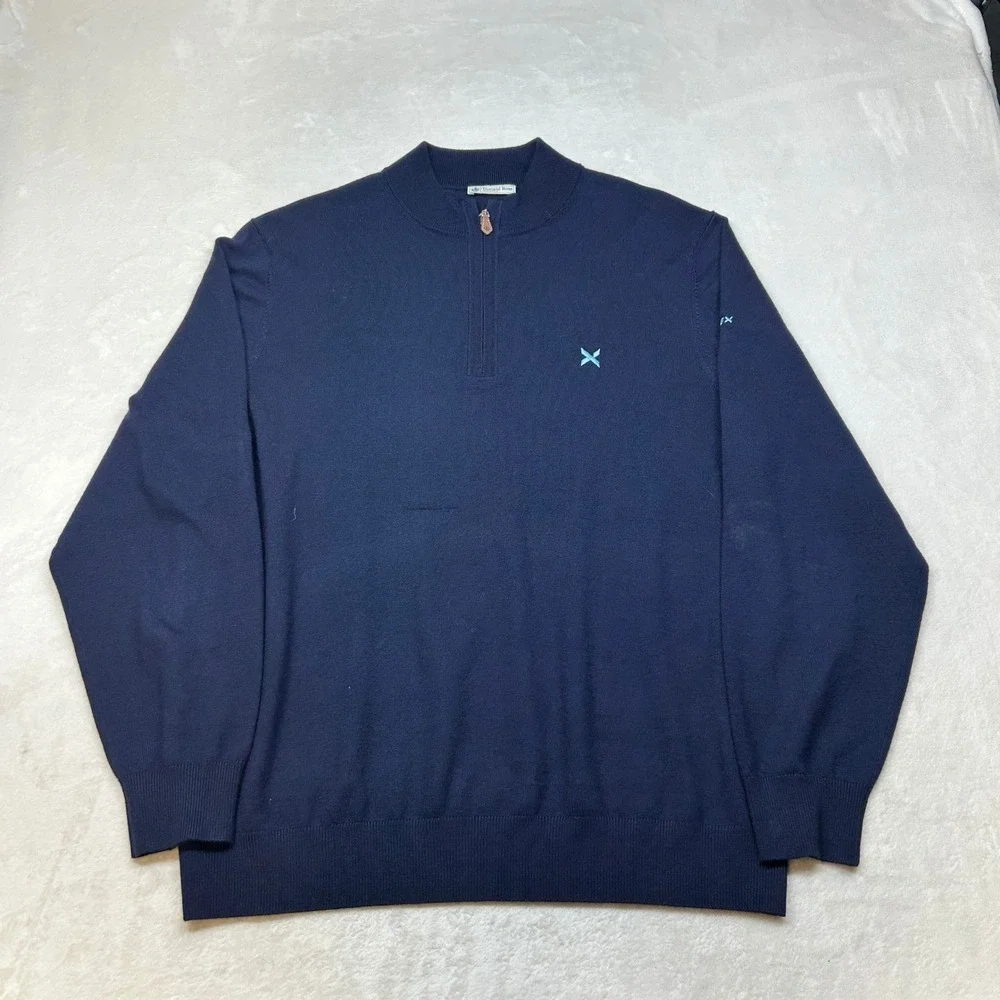 Donald Ross‎ Sportswear Pullover Sweater Mens XL 1/4 Navy Blue Zip Merino Wool